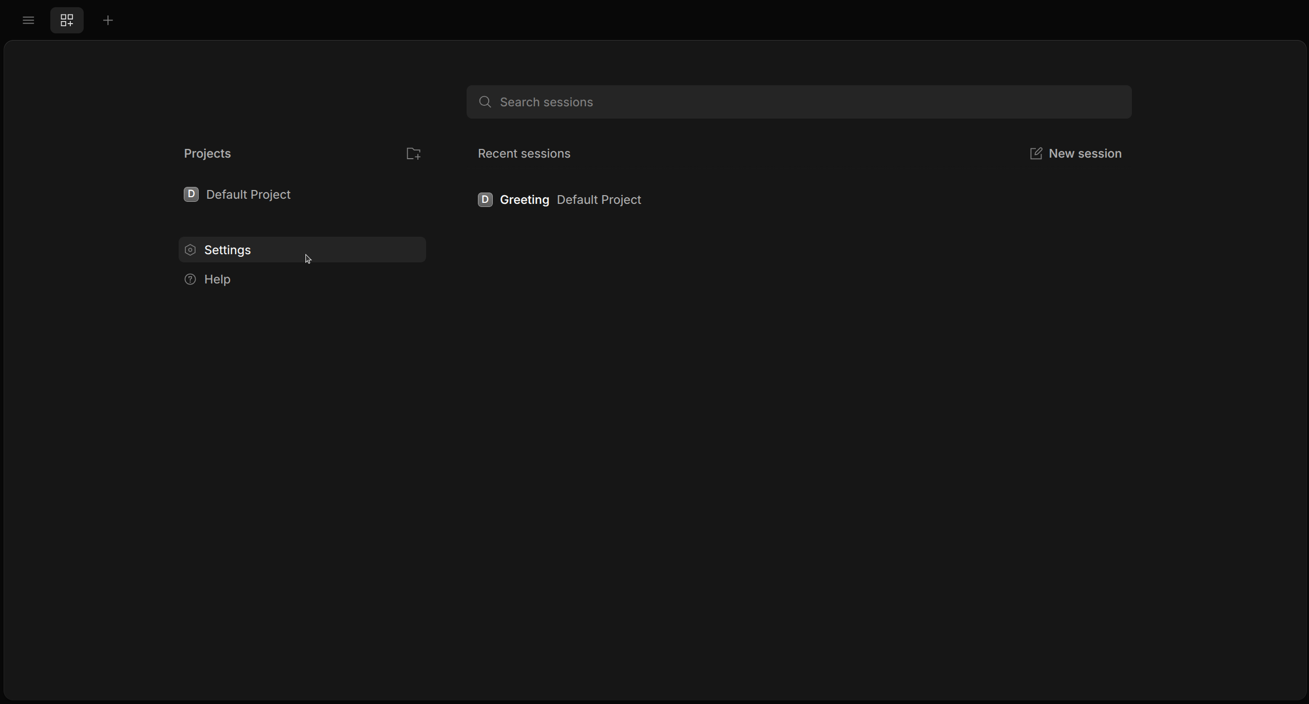 Home do OpenCode com o cursor apontando para o ícone de Settings